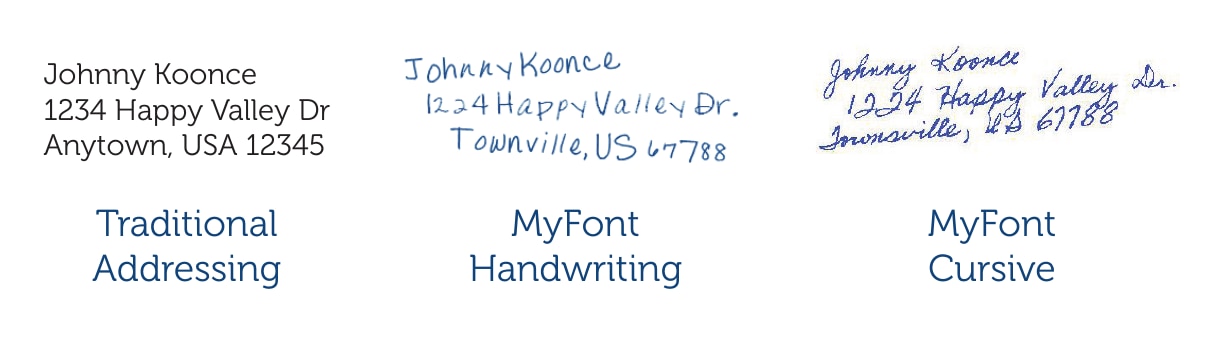 Traditional addressing versus MyFont handwriting and cursive samples